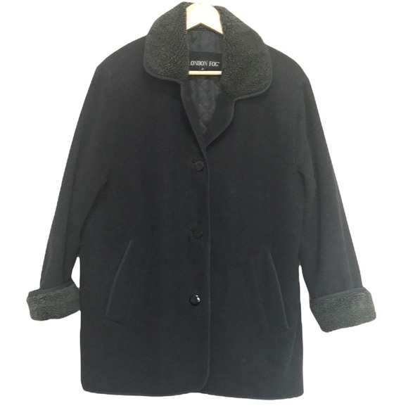 LONDON Fog Margaret black wool blend faux fur coat 8 - Picture 1 of 13